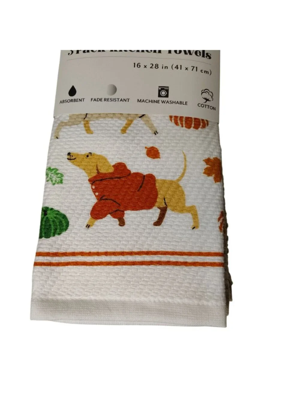 Town and Country Living 3 Pack Dog Print Kitchen Towels 16x28 Cotton Fall Decor